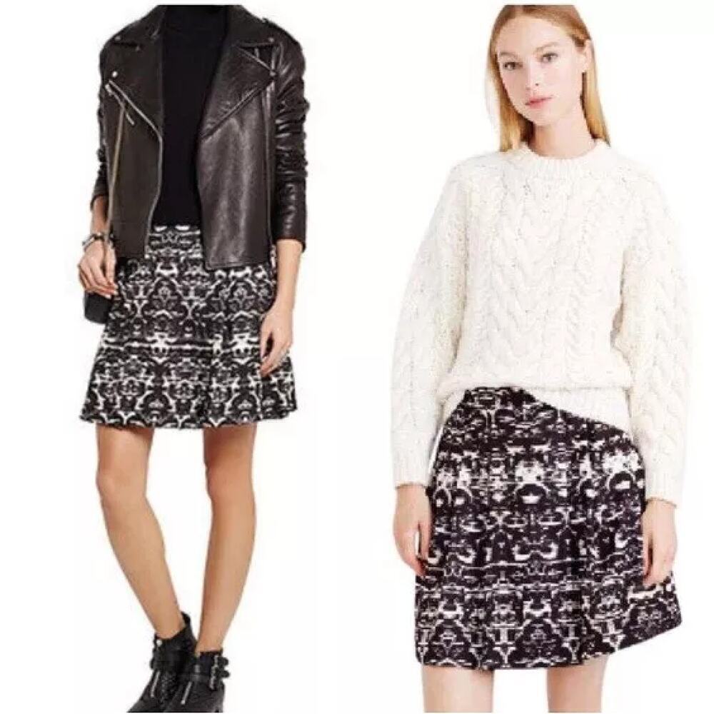 J.Crew Blurred Ikat Pleated Mini‎ Skirt in Black White Zipper Back, Size 4